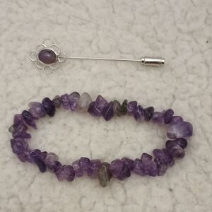 Nwot Real Amethyst Bracelet and Pin Set
